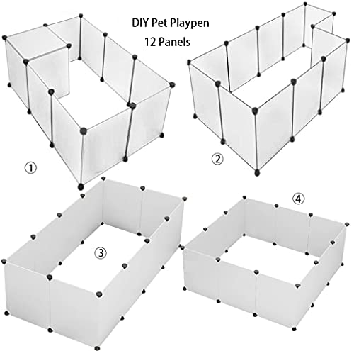Pet Playpen for Puppy - Plastic Yard Fence Tent for Small Animals,Rabbits Puppy Kennel Cage,Portable Large Space with Transparent White 12 Panels