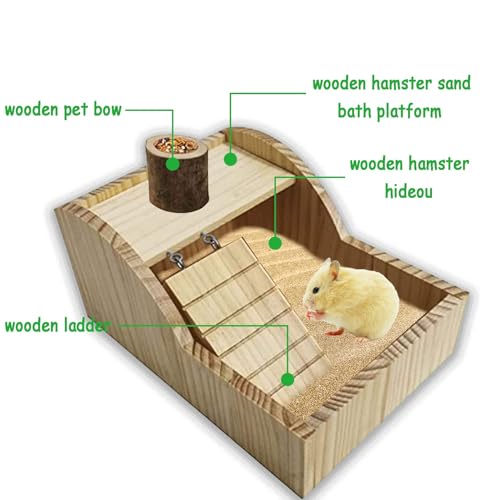 Hamster Sand Bath Container Gerbil Sand Digging Box Small Animal Shower Bathtub with Climbing Ladder Cage Accessories for Mice Rat Syrian Dwarf Hamster