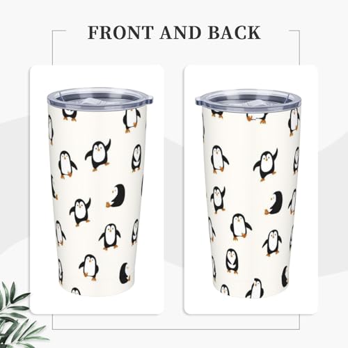 Penguin Tumbler with Lid and Straw Animal 20oz Insulated Stainless Steel Cup Beige Travel Coffee Mug Water Bottle for Women Gift for Birthday Christmas - color: Black White