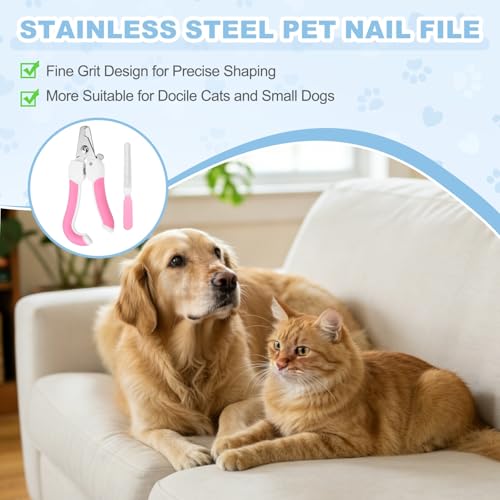 Pet Nail Clipper with Nail File, Pet Nails Clippers and Trimmer with Safety Guard, Professional Grooming Tool for Indoor Small Dog Cat Kitten, (Pink/White, 1 Set) - color: Pink/White