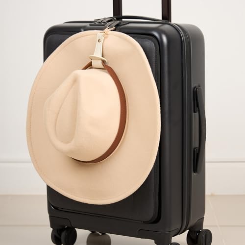 Hat Clip for Travel, Cap Holder Strap for Bags | Faux leather tab, zinc alloy clasp, fits baseball snapback and ponytail caps, mouse ear holder, hands free travel - color: Ivory