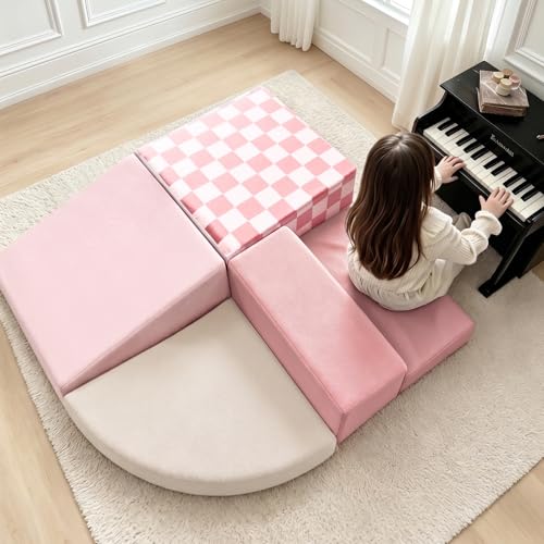 Tiny Land Soft Foam Climbing Blocks for Toddlers, 6-Piece Foam Blocks - color: Pink Pastel