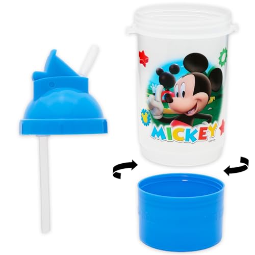 Disney Mickey Mouse Snack and Sip Water Bottle Set - Bundle with 13.5 oz Mickey Water Bottle with Snack Cup Plus Stickers, More Drinking Canteen