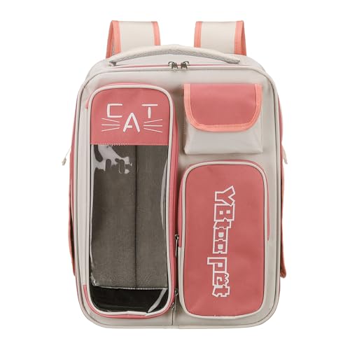 Pet Backpack Carrier, Portable and Ventilated, Oxford Cloth, Dogs Cats and Small Animals Travel Bag 12.99" Up to 16.5 Lbs, (Red), Intended for Hiking/Camping/Traveling - color: Red