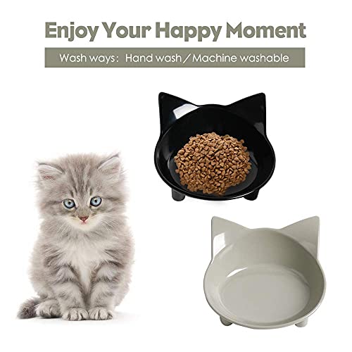 Pets Dog Cat Food Bowl – Non-Slip Wide, Shallow Pet Dish for Whisker Fatigue Relief, Safe for Puppies & Rabbits - color: Black+Grey
