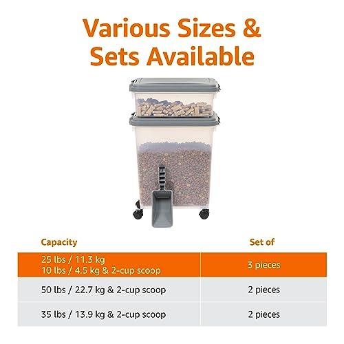 Amazon Basics 3-Piece Airtight Pet Food Storage Container Combo with Scoop, BPA Free, Removable Wheels, 33 QT + 12 QT - size: 45 QT (33 QT + 12 QT)