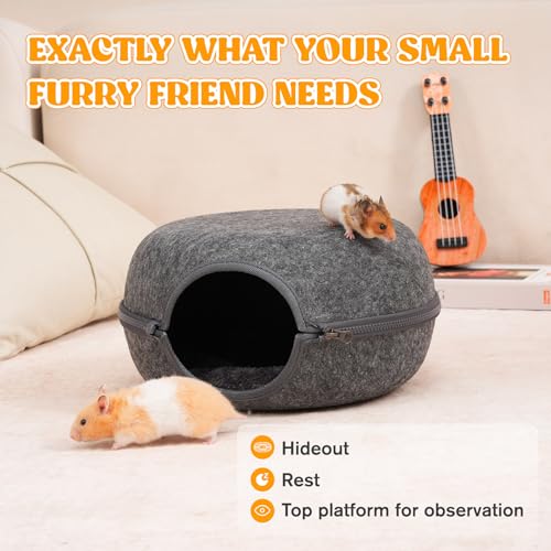 Guinea Pig Hideout, Double Function Guinea Pig Bed with Soft Cushions, Small Animal Cage Accessories for Guinea Pigs, Hamsters, Hedgehogs, and Ferrets (Dark Grey & Light Grey) - color: Dark Grey & Light Grey