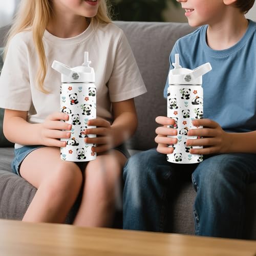 Panda Gifts for Girls Boys, 16 oz Water Bottle with Straw Lid, Panda Water Bottle, Stainless Steel Insulated Tumbler, Cute Animals Cups, Birthday Gifts for Animal Lovers - color: Panda
