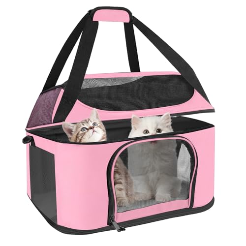Soft Cat Carrier Up to 20 Lbs, Washable Pet Travel Bag for Kitten Puppy | Breathable Mesh, Medium to Big Pets Small Dog,Soft-sided Cloth Animal Crate for Car Travel Carrying, Safe for Vet Visit,Pink - color: Pink