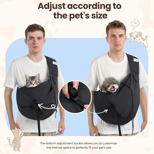 Dog Sling Carrier for Small Dogs & Cats,Pet Carrier Sling Bag with Adjustable Straps,Comfortable & Secure Travel Crossbody Bag for Puppies Up to 19lb,Airline Approved pet Carrier (Black) - color: Black