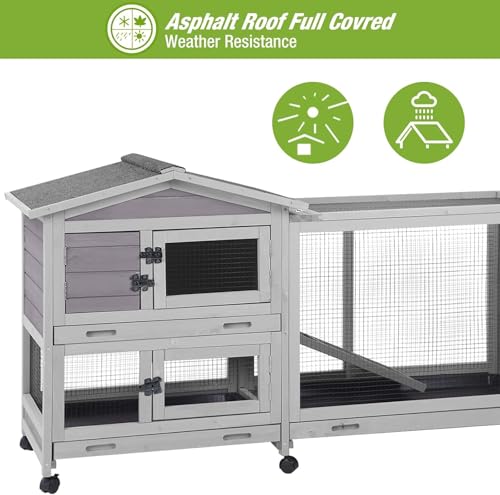 GUTINNEEN Large Rabbit Hutch Indoor Bunny Cage Outdoor with Chew-Proof Ramp 2-Story Mobile Guinea Pig Cages with 3 Pull-Out Trays - color: Grape Purple