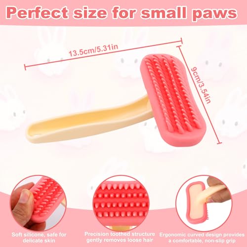 Rabbits Bunny Brush, 13.5x9cm/5.31x3.54in Durable Soft Silicone Rabbit Grooming Bunny Brush Practical Small Animal Massage Comb Suitable for Cats, Puppy Dogs, Kittens & Pets - color: pink