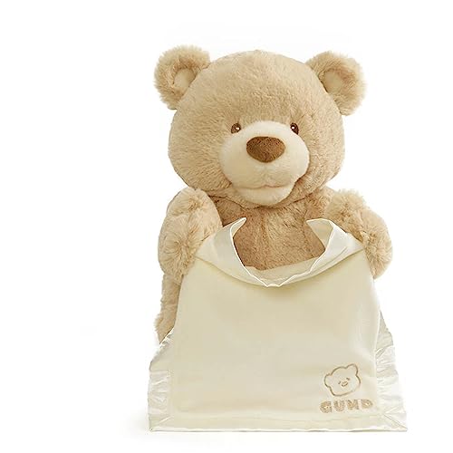 GUND Baby Peek-a-Boo Teddy Bear 11.5-Inch Interactive Musical Baby Plush | Talking Bear with Movements, Musical Toy Teaches Cause and Effect, Includes Blanket; Promotes Self-Soothing and Tactile Play