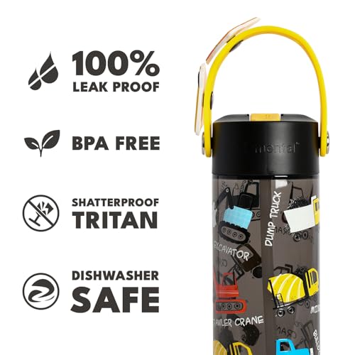 Elemental Water Bottles for Kids - Splash Kids Water Bottle for School with Fun Charm Handle - BPA Free Tritan Plastic Bottle with Straw Leak Proof When Spout is Closed - 18oz - Construction - color: Construction