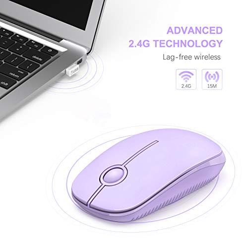 VssoPlor Wireless Mouse, 2.4G Slim Computer Laptop Mouse, Light Purple | Portable Mouse, Plug & Play USB Nano Receiver, Quiet Silent Optical Mice for Notebook, PC, Laptop, Computer, Windows, Mac - color: Light Purple