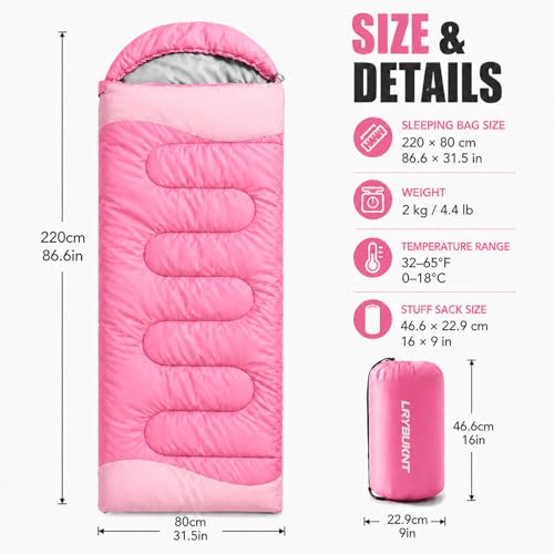 Sleeping Bags for Adults & Kids, Lightweight Camping Sleeping Bag | Waterproof Backpacking Sleeping Bag for Girls, Boys & Teens, Warm 3-Season Design for Hiking, Camping & Outdoor Travel - color: 4.4lb-Pink
