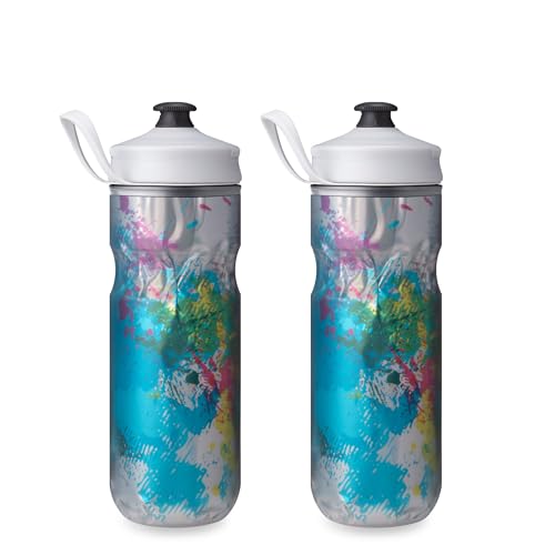 HydraPak Polar Sport Insulated Water Bottle 2-Pack (20oz, Splash Multi) | High Flow, BPA Free, Tri-Layer Insulation, Leakproof, Dash Handle, Easy Squeeze, Self-Sealing Cap, for Sports - color: Splash Multi, style: 20oz/600ml (2-Pack)