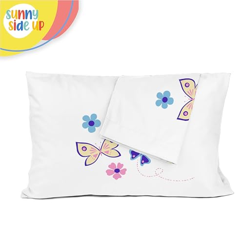 Sunny Side Up Flutter 2 Pack Reversible Pillowcases - Double Sided Pillow Covers, Kids Super Soft Buttergly & Floral Bedding - color: White - Flutter