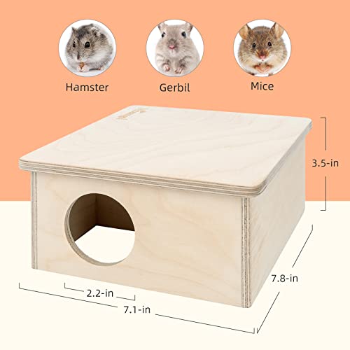 Niteangel Birch Chamber-Maze Hamster Hideout: 1 Entrance 2 Rooms Habitat | No-Disturb Removable Lid - Encourage Pets Hide and Explore Freely House & Tunnel Toys for Hamster Gerbils Mice Lemming