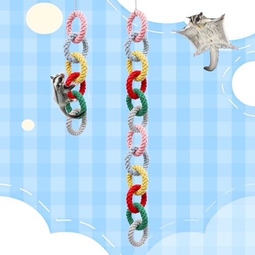 Sugar Glider Toys, Hanging Cotton Rope Ring Climbing Toy for Little Pet, Rat toys, Sugar Glider Cage Accessories, Exercise Toys for Sugar Glider, Rat, Squirrel, Bird, Other Little Climber （Short） - size: Small
