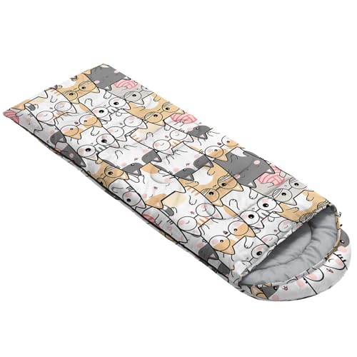QOOMO Camping Sleeping Bags,3 Season Warm & Cool Weather,Lightweight,Waterproof Sleeping Bags for Adults & Kids,Traveling,and Outdoors,Camping Gear Equipment - color: Kawaii Cat 2