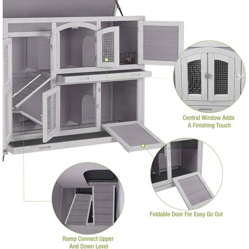 GUTINNEEN Guinea Pig Cage 2-Tier Indoor Outdoor Rabbit Hutch with Wheels, Leakproof Tray, Easy Clean Small Animal Habitat for Bunny, Hamster, Hedgehog, Ferret, Home & Garden Use - color: Grey, size: 44.0"L x 20.0"W x 41.5"H