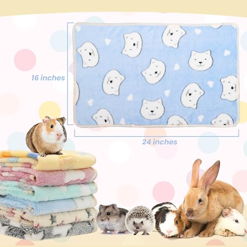 Guinea Pig Bedding Blankets, 6 Pack Soft Fleece Pet Cage Liner | Small Animal Cage Accessories for Rat Hedgehog Chinchilla Hamster Rabbit Bunny, Washable Sleep Mat Bedding Accessories - size: 16 inches*24 inches