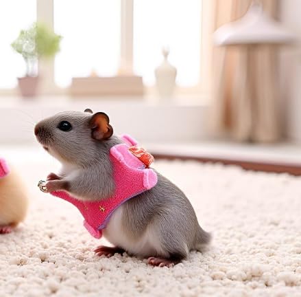 Hamster Harness Walking Vest Set Adjustable Denim Cloth for Syrian Hamster Squirrel, Leash with Chest Strap for Ferret Gerbil Small Pet - size: S