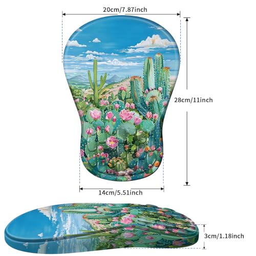 YIWEI Ergonomic Mouse Pad with Wrist Rest for Carpal Tunnel Pain Relief | Memory Foam Wrist Support,Non-Slip Rubber Base, Keyboard Computer Mousepad,Lycra Cloth Surface,Gaming Home Office - color: Cactus