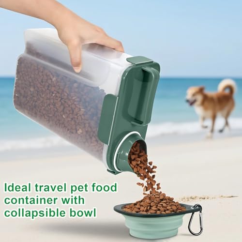 TBMax 5 Lbs Travel Dog Food Storage Container with Collapsible Dog Bowl, Airtight Pet Food Storage Dispenser with Large Spout & Measuring Cup for Kibble Dog Treat Bird Seed Container -Dark Green - color: Dark Green 6Qt