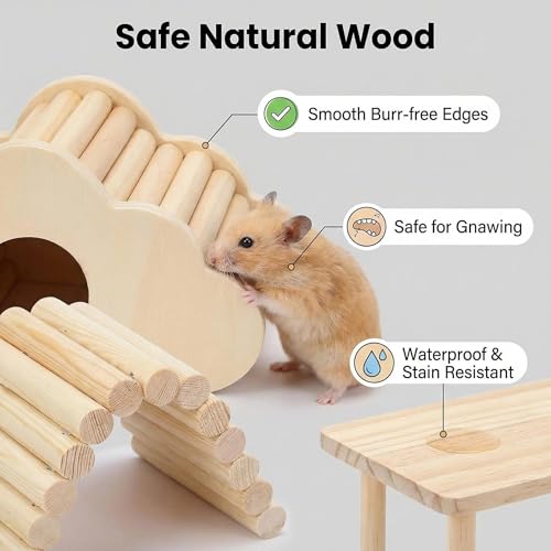 Hamster Platforms Wooden Ladder Bendy Bridge Fence Hidden Play House | Hamster Game Climbing Toy with Platform Decor Cage Accessories for Dwarf Syrian Mice Degus Gerbils Squirrel Small Pets - color: 4 Pcs-1
