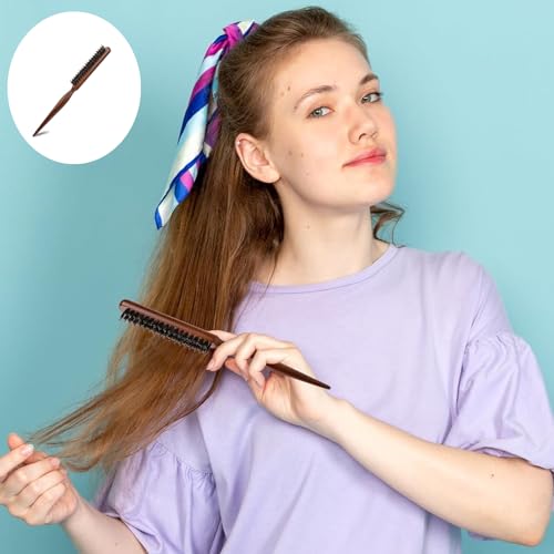 Boar Bristle Teasing Brush, 2 Packs Teasing Brush with Rat Tail Handle Hair Teasing Comb for Fine Hair, Ratting Hair Brush Curl Training Teasing Hair Brush for Smoothing Thin Thick Hair