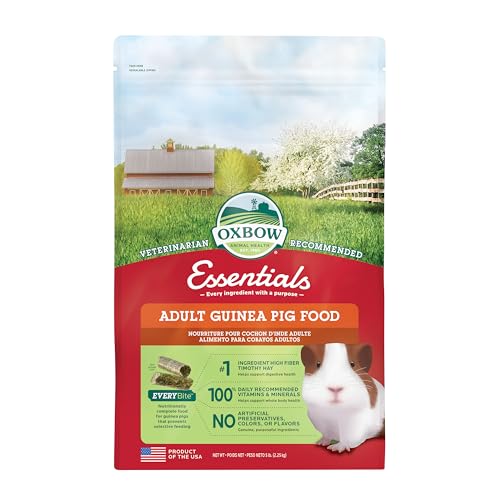 Oxbow Essentials Adult Guinea Pig Food, Timothy Hay Pellets, USA, 5 lb | Guinea Pig Pellets, Vitamin C For Guinea Pigs, Stabilized, High Fiber, Made in USA, Uniform Food, Prevents Selective Feeding - size: 5 Pound (Pack of 1)