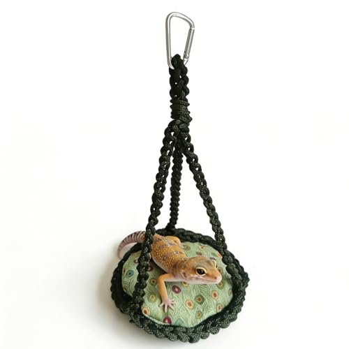 Reptile Hammock Swing Hanging Bed Bearded Dragon Hammock Reptile Accessories for Chameleon, Lizards, Gecko, Snakes, Iguana Reptiles, Geckos, Bird, Parrot, Parakeet, Cockatiel Toys（Green with pad） - color: Green with pad