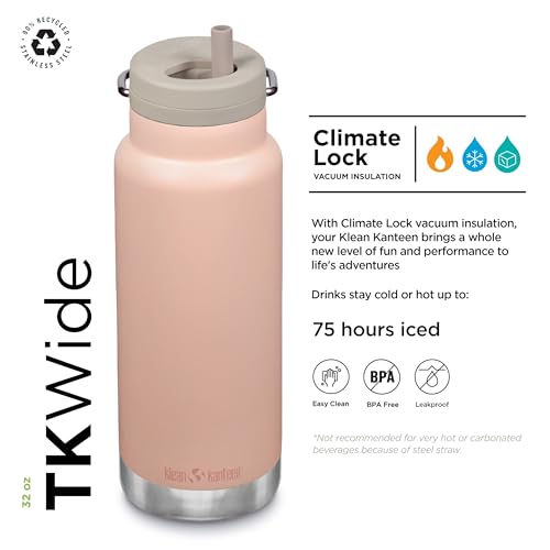 Klean Kanteen 32oz TKWide Insulated Water Bottle with Twist Cap - Peach Parfait - color: Peach Parfait