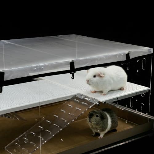 GuineaLoft™ Model-A3Loft 2-Level Acrylic Guinea Pig Cage w/Loft | Includes 2nd Floor Loft, Ramps, Beams & Gauze Lid; Large 4'x2'x1.3' Expandable C&C Cage Also Works for Bunnies & Hedgehogs - color: Model-A3