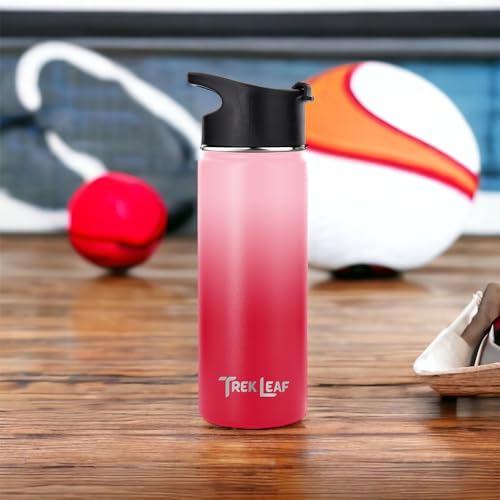 Travel Water Bottle with 3 Lids (Spout, Straw, Flip) Leak Proof, Quality, Vacuum Insulated, Stainless Steel (Blush, 18 oz) - color: Blush, size: 18 Ounces