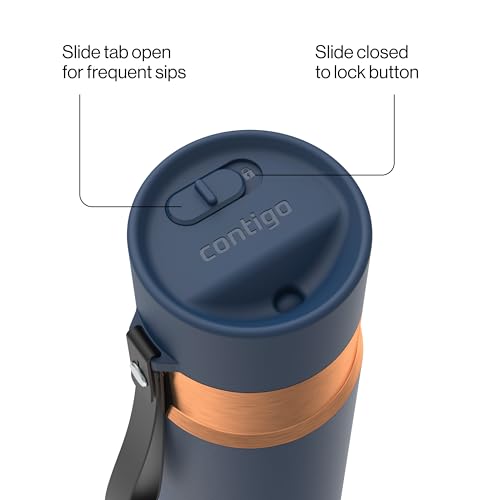 Contigo AutoSeal 16 oz Stainless Steel Vacuum-Insulated Water Bottle with Leakproof Push-Button Spout & Lock, Carry Strap, BPA-Free & Lead-Free, Dishwasher Safe - color: Abyss Bronze, size: 16 Ounces