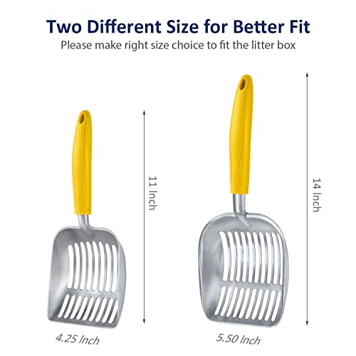 Cat Litter Scoop, Aluminum Alloy Sifter, Kitty Metal Scooper, Deep Shovel, Long Handle, Poop Sifting, Kitten Pooper Lifter, Durable, Heavy Duty, for Litter Box - color: FLAT Aluminum \ #04 Yellow Handle, size: Small
