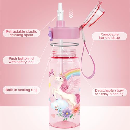 Tritan Kids Water Bottle for School, 18.6 Oz Leakproof Toddler Water Bottle | with a Pop-up Detachbale Straw, 2-in-1, Dishwasher Safe, 1-Pack, Unicorn - color: Unicorn