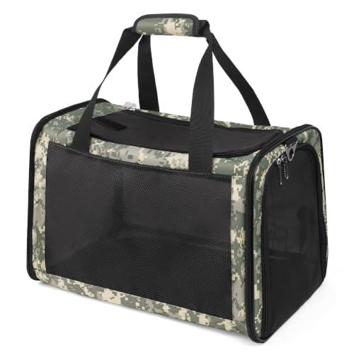 YUDODO 25lbs Cat Carrier Lightproof Soft Sided Pet Carrier for Large Cat | Airline Approved, Lightproof Breathable Design, Side Pockets, Durable Mesh, Foldable and Portable, Digital Camouflage - color: Digital Camouflage（No Privacy Curtain)