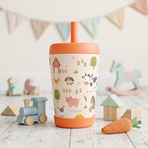 SANDJEST Farm Animals Insulated Sippy Tumbler 12 Oz, Gift for Birthday, Christmas & Back to School - color: Farm Animal