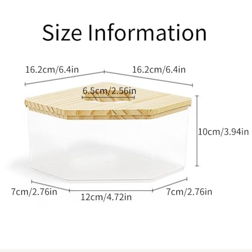 Clear Acrylic Hamster Sand Bath Box with Wood Lid Pet Sandbox (D Large) | Transparent pet shower box with wooden cover easy clean digging hideout space saving corner design for Syrian Hamster - style: D Large