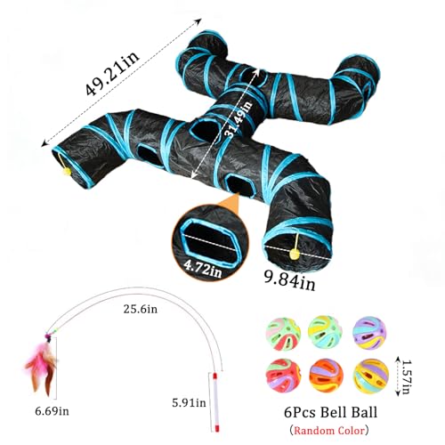 4-Way Large Cat Tunnel, H Shape Cat Tube Toy with Interactive Playing Balls, Peek Hole for Indoor Cats, Kitten, Kitty, Puppy, Rabbit (Black) - color: Black