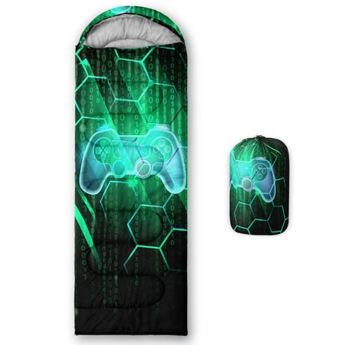 Axolotl Gamepad Sleeping Bag,3 Season Warm and Cool Weather Game Console Sleeping Bag for Boys Teens,Waterproof Lightweight Geometry Hexagonal Sleeping Bag for Traveling,Outdoors Camping,Blue,Black - color: Gamepad02