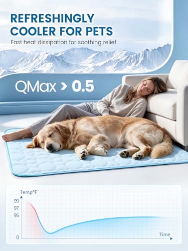 Mora Pets Dog Cooling Mat Pet Cooling Pad for Dogs & Cats Q-Max>0.5, Breathable Washable Self Cool Dog Mat for Indoor Floors, Crate, Sofa & Outdoor Use, Non Gel Summer Ice Silk Cold Pad Small 28x22 - color: Light Blue, size: 28-Inch (Small)