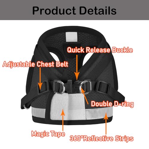 Cat Harnesses and Puppy Harness with Leashes Set, Escape Proof Cat Harness, Adjustable Reflective Soft Mesh Vest Fit Puppy Kitten Rabbit Ferrets's Outdoor Harness - color: Black, size: XS (Chest: 6" - 8")