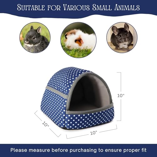 Guinea Pig Hideout with Cuddle Pouch - Washable Dwarf Rabbit Bed, Durable Fabric with Soft Lining - Small Animal Cage Accessories - Blue Dot - color: Blue