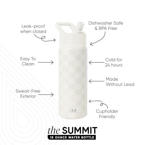 Simple Modern Insulated Water Bottle with Straw | 18oz | Checkered | Summit Stainless Steel Water Bottles, Metal Cup | Leak Proof for School, Gym, Travel, Sports | Cream Checkmate - color: Pattern: Cream Checkmate, style: 18oz