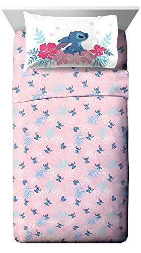 Jay Franco Disney Lilo & Stitch Queen Comforter Set, 7 Piece Bed in a Bag - Reversible with Shams & Sheets - Super Soft Microfiber Kids Bedding, All Season Machine Washable (Official Disney Product) - color: Blue - Lilo & Stitch, size: Queen